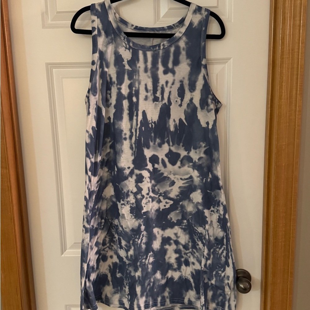 Stylish Blue Tie-Dye Sleeveless Mini Dress